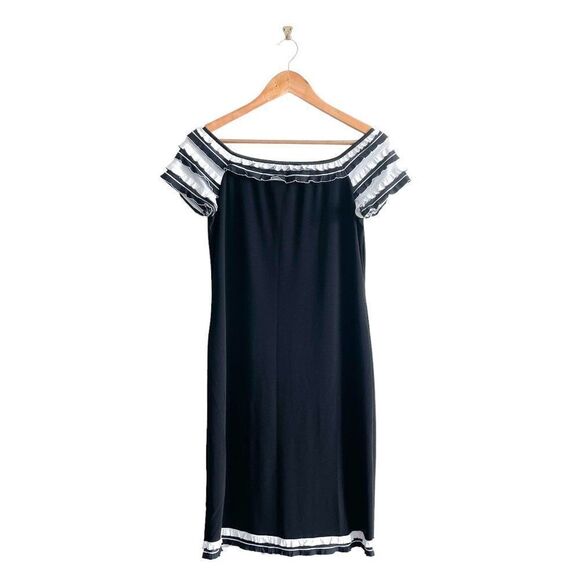 Joseph Ribkoff Dress Off Shoulder Ruffled Sleeves Hem Women's 10 Black White - Picture 1 of 7